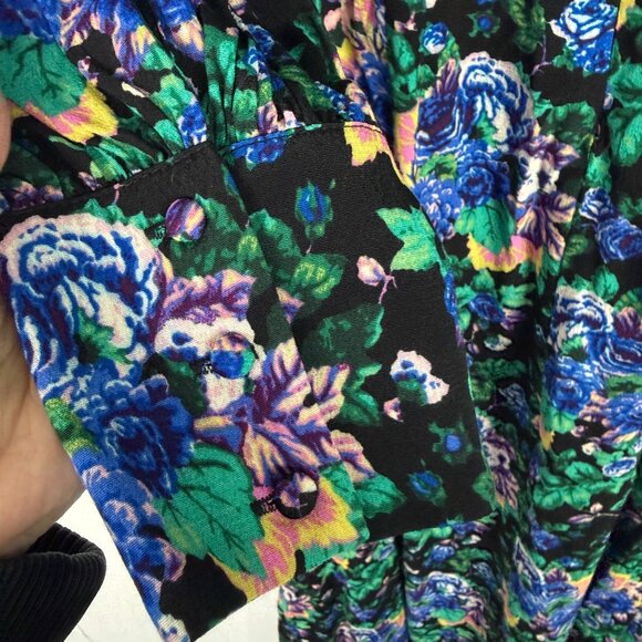 Zara Floral Long Sleeve Midi Dress Black Size Small S EUC - Picture 13 of 14